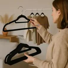 Cabide Slim Veludo Preto com presilha Cabide Infantil Criança Cabide de Veludo Cabide adulto, Cabide