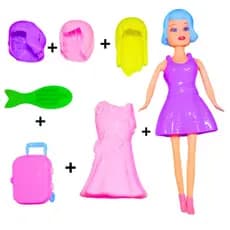 Boneca Articulada Com Troca De Cabelo Peruca Vestido E Mala Acessórios Brinquedo Infantil Menina