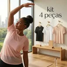 Kit 4 Blusas Feminina Transparente de Tule Manga Curta Camiseta Academia Treino