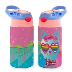 Garrafa Gato Candy Infantil Térmica Com Nome