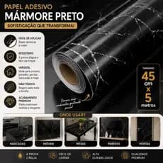 Papel Adesivo Mármore Preto Premium 45cm x 5m – Renovação Fácil para Móveis, Paredes e Bancadas