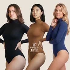 Body Feminino Gola Alta Manga Longa Suplex Inverno Cacharrel Segunda Pele Confortável Tecido Premium