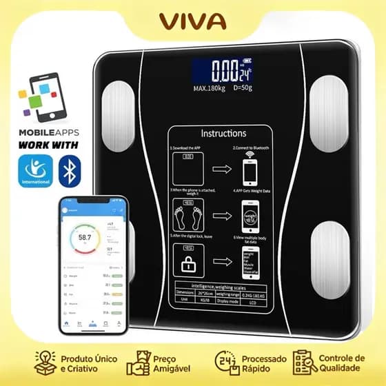 Balança Bioimpedancia Digital Profissional até 180kg Aplicativo Bluetooth APP USB