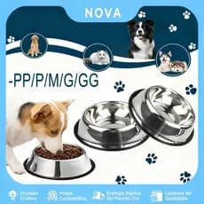 Comedouro e Bebedouro Inox Antiderrapante Para Cães e Gatos - Resistente e Ideal Para Pets de Todos os Potes