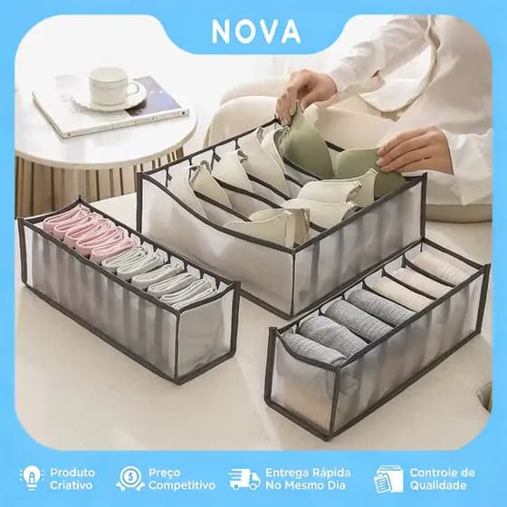 Kit 3 Organizadores De Gaveta-Caixa De Armazenamento De Malha Doméstica Para Meias Bolsa Dividida Guarda