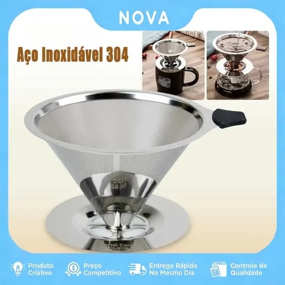 Pote De Filtro De Café De Aço Inoxidável 304-Peneira De Metal Reutilizável Com Alça De Silicone , Sem Necessidade De Pap