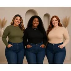 KIT 3 Blusas PLUS SIZE Feminina Cacharrel Segunda Pele Gola Alta/Tecido Suplex Premium