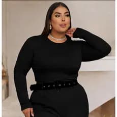 Blusa  Plus Size Segunda Pele Feminino Manga Longa de Frio Gola Redonda