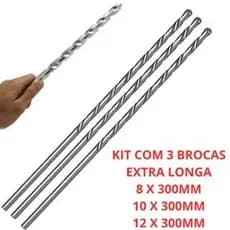 Kit Broca Longa Concreto Fertak 8 10 12x300mm Alta Performance Promoção