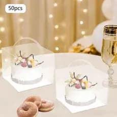 50pcs Caixas de Embalagem para Bolos e Pães Caixas de Bolo Transparentes com Alça para Presente