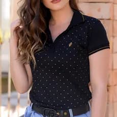 Camisa baby look gola polo feminina manga curta original lofter