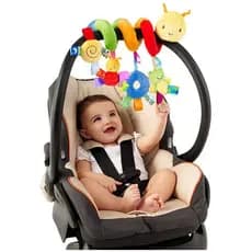 Móbile Espiral Lagarta de Pelúcia Sensorial para Bebê Conforto | Chocalho, Mordedor, Apito e Etiquetas Carrinho ou Berço