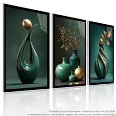 Quadro Decorativo 3 Peças Abstrato Geométrico Moderno Contemporâneo Decoração Sala Escritório Quarto