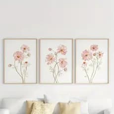 Kit Quadro Decorativo 3 Peças Flores Selvagens Decoração Quarto de Menina Sala