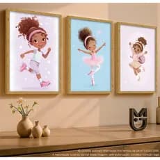 Quadro Decorativo 3 Peças Quarto de Menina Rosa Bailarina Decoração Bebe Infantil