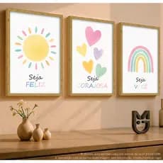 Quadro decorativo arco-íris coração frases decoração quarto de menina sala escritório
