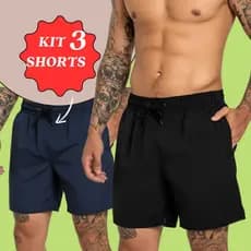 Kit Com 3 Short Liso Esportivo Bermuda Praia e Banho Tactel Premium Praia Academia Corrida e Treino