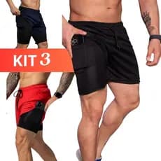 Kit 3 Shorts 2 em 1 Bermuda Academia Masculino Treino de compreensão