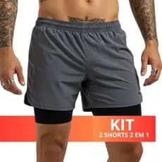 Shorts Masculino 2 em 1 Corrida Forrado para Treinos