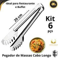 Pegador Cabo Longo 29 cm Aço Inox Premium Para Salgados Macarâo Utensílio Cozinha Restaurante Buffet