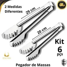 Pegadores Aço Inox Premium 20 e 29cm Para Salada Salgados Macarrão Utensílio Cozinha Restaurante Buffet