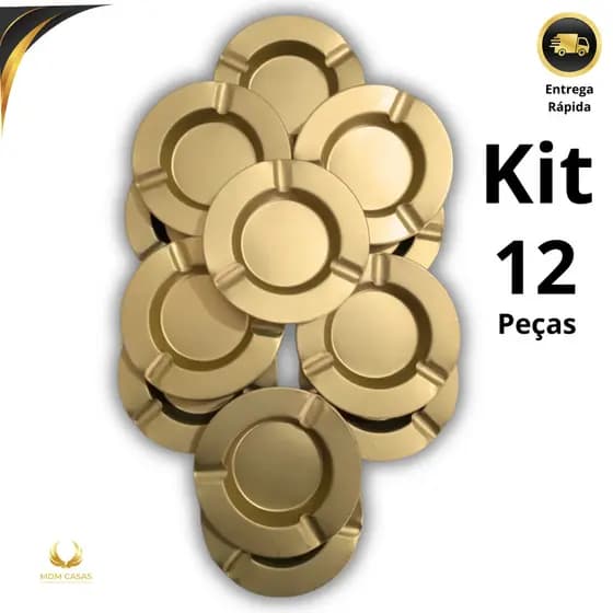 Cinzeiro Redondo Dourado Metal Resistente Lavável Decorativo Com 6 ou 12 Peças