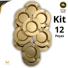Cinzeiro Redondo Dourado Metal Resistente Lavável Decorativo Com 6 ou 12 Peças