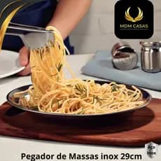 Utensílio Cozinha Pegadores Massas 29 cm Cabo Longo Aço Inox Premium Restaurante Churrascaria