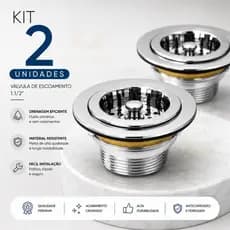Válvula Americana de Metal Cromada Alta Qualidade para Pia de Cozinha Ralo Escoamento Rápido