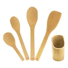 Kit Colher de Pau Utensílios de Cozinha Espátulas de Bambu
