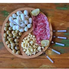 Kit Petisqueira Petiscos Bambu com 6 garfinhos tábua de Frios tábua de bambu