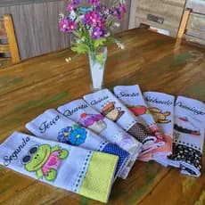 kit  Panos de Prato Copa Cozinha Bordados Semaninha kit com 7