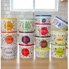 Kit Potes de Cozinha Mantimentos Linha Floral Armazenar Tampa com Vedação Organizar Arroz Feijão Açucar