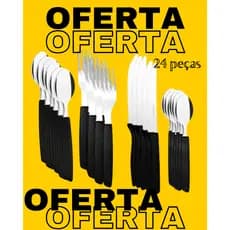 Jogo de Talheres 24 peças Inox kit completo Colher Faca Garfo Colher de Chá Cabo Preto