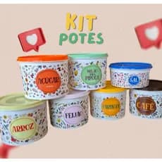 kit Potes Para Mantimentos Pote de Mantimentos Potes com Tampa Potes Organização Pote Arroz Pote Sal Pote Açucar