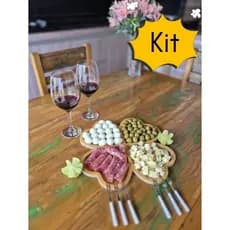Kit Petisqueira de Bambu Tábua para petiscos petisqueira coração para frios com 6 garfinhos