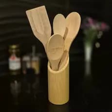 Kit Colher de Pau Espátulas Utensílios em Bambu
