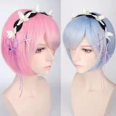 Peruca Colorida REM Cosplay ou Perucas RAM Re:Zero Starting Life In Another World Para Fantasias de Halloween 8842