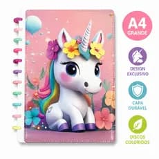 Caderno de Discos A4 Unicórnio Mágico Kawaii Fofo 80 Folhas Fichário Escolar Universitário 10200