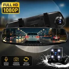 Câmera Espelho Retrovisor Veicular Tela 4.5" HD 1080P Câmera Dupla Gravação Visão Noturna para Ré