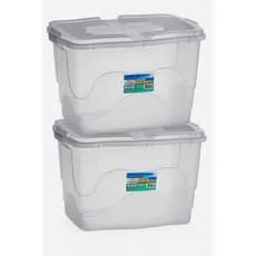 Kit 2 Caixas Organizadoras Plásticas 34L com Tampa Transparente Empilhável Multiuso Grande