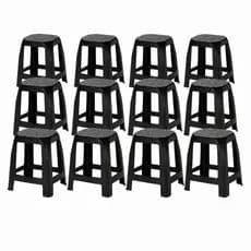 Kit 12 Bancos Banqueta Plástico Preto Reforçado Multiuso Cozinha Banheiro Quintal Área De Serviço