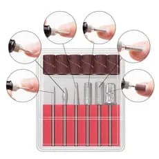 Caixinha com 6 Brocas Lixa Elétrica Lixadeiras Unhas Manicure + 6 Refis de Lixas