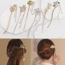 Kit 1/6 Pçs Palito Dourado Grampo De Cabelo/Pearl Tassel Estilo Chinês  Moderno Temperamento Flor Simples