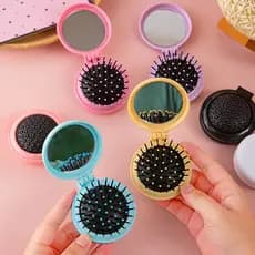 Mini Escova de Cabelo Dobrável Com Espelho - Portátil e Perfeita Para Bolsa