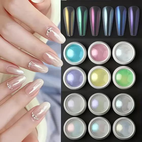 Kit com 6 Pó Cromo Metalizado Unhas Cromado Decoração