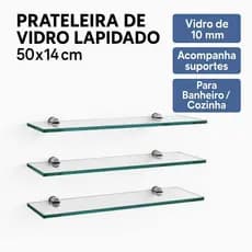 KIT 3 PRATELEIRAS DE VIDRO - Prateleira para Banheiro, Porta Shampoo, Saboneteira, Vidro Resistente