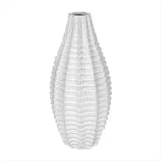 Vaso Ceramica 29Cm Texturado Decorativo Porta Flores Branco Plantas Artificiais