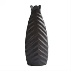 Vaso Decorativo Plantas Jarro Ceramica Texturado 25Cm Preto Decoração Sala Mesa Centro