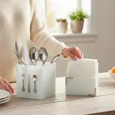 Kit Porta Talher e Porta Guardanapo Organizador Mesa Posta Vidro Suporte Resistente Casa ou Comercio